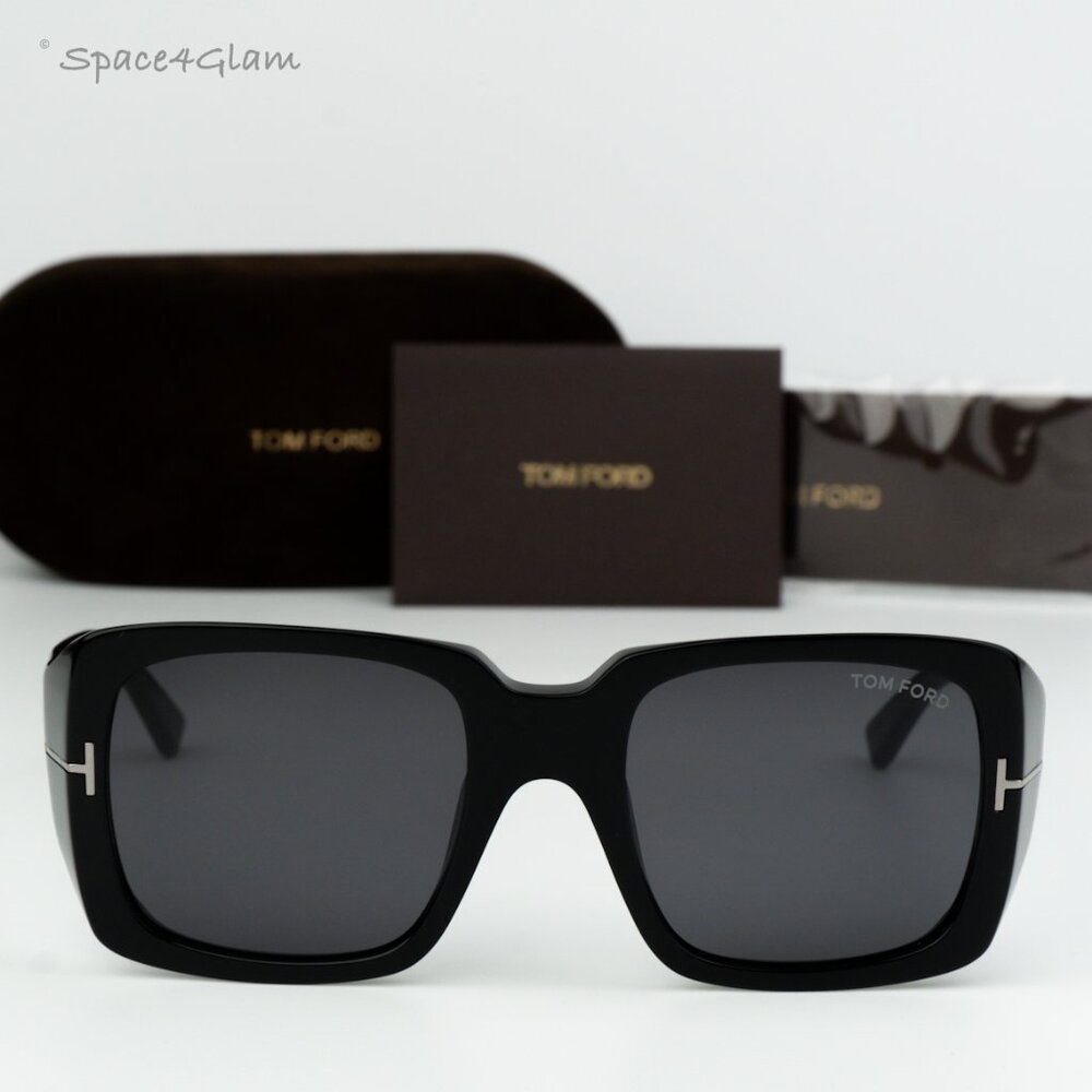 BRAND NEW Tom Ford FT1035-N RYDER 01A Shiny Black Grey Square Women Sunglesses